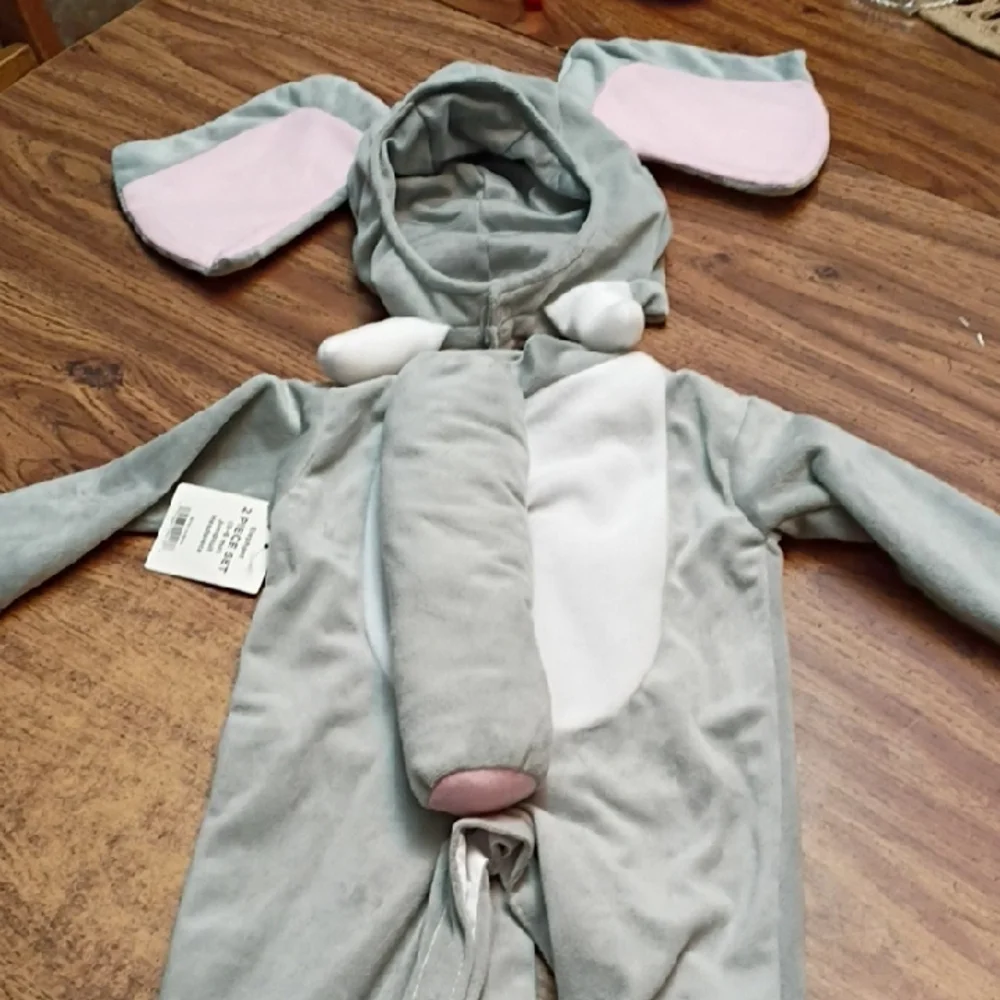 🐘 Gray Elephant Costume with Pink Ears Size 0-6 Months